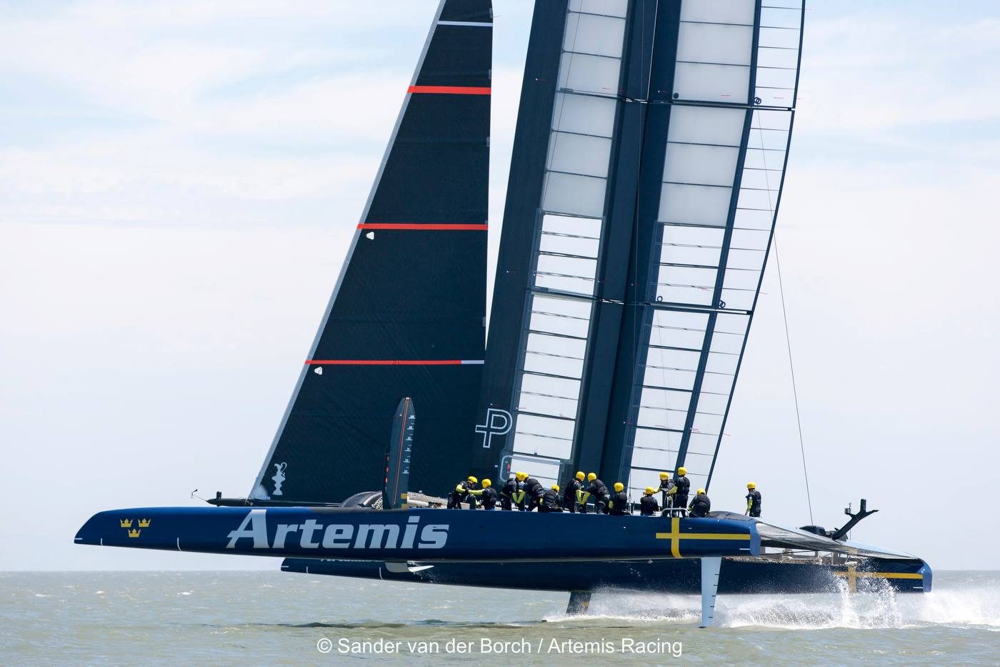 Artemis Racing AC72 foiling under wing sail